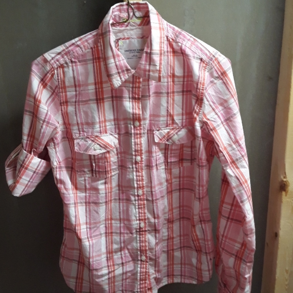 American Eagle New Pink Striped Button Shirt